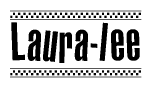 The image contains the text Laura-lee in a bold, stylized font, with a checkered flag pattern bordering the top and bottom of the text.