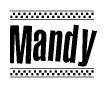 The clipart image displays the text Mandy in a bold, stylized font. It is enclosed in a rectangular border with a checkerboard pattern running below and above the text, similar to a finish line in racing. 