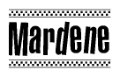 The clipart image displays the text Mardene in a bold, stylized font. It is enclosed in a rectangular border with a checkerboard pattern running below and above the text, similar to a finish line in racing. 