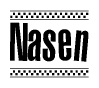The image contains the text Nasen in a bold, stylized font, with a checkered flag pattern bordering the top and bottom of the text.