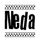 The clipart image displays the text Neda in a bold, stylized font. It is enclosed in a rectangular border with a checkerboard pattern running below and above the text, similar to a finish line in racing. 