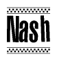 The image contains the text Nash in a bold, stylized font, with a checkered flag pattern bordering the top and bottom of the text.