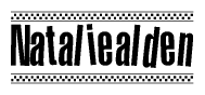 The clipart image displays the text Nataliealden in a bold, stylized font. It is enclosed in a rectangular border with a checkerboard pattern running below and above the text, similar to a finish line in racing. 