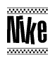 The image contains the text Nike in a bold, stylized font, with a checkered flag pattern bordering the top and bottom of the text.