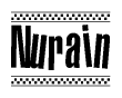 The image contains the text Nurain in a bold, stylized font, with a checkered flag pattern bordering the top and bottom of the text.