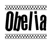 The clipart image displays the text Obelia in a bold, stylized font. It is enclosed in a rectangular border with a checkerboard pattern running below and above the text, similar to a finish line in racing. 
