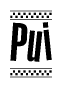 The image contains the text Pui in a bold, stylized font, with a checkered flag pattern bordering the top and bottom of the text.