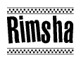 The clipart image displays the text Rimsha in a bold, stylized font. It is enclosed in a rectangular border with a checkerboard pattern running below and above the text, similar to a finish line in racing. 