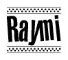 The image contains the text Raymi in a bold, stylized font, with a checkered flag pattern bordering the top and bottom of the text.