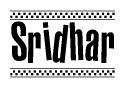 The clipart image displays the text Sridhar in a bold, stylized font. It is enclosed in a rectangular border with a checkerboard pattern running below and above the text, similar to a finish line in racing. 
