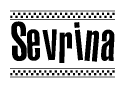 The image contains the text Sevrina in a bold, stylized font, with a checkered flag pattern bordering the top and bottom of the text.