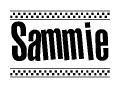 The clipart image displays the text Sammie in a bold, stylized font. It is enclosed in a rectangular border with a checkerboard pattern running below and above the text, similar to a finish line in racing. 