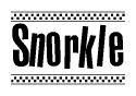 The image contains the text Snorkle in a bold, stylized font, with a checkered flag pattern bordering the top and bottom of the text.