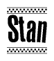 The clipart image displays the text Stan in a bold, stylized font. It is enclosed in a rectangular border with a checkerboard pattern running below and above the text, similar to a finish line in racing. 