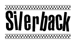 The image is a black and white clipart of the text Silerback in a bold, italicized font. The text is bordered by a dotted line on the top and bottom, and there are checkered flags positioned at both ends of the text, usually associated with racing or finishing lines.