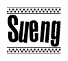 The clipart image displays the text Sueng in a bold, stylized font. It is enclosed in a rectangular border with a checkerboard pattern running below and above the text, similar to a finish line in racing. 