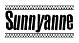 The clipart image displays the text Sunnyanne in a bold, stylized font. It is enclosed in a rectangular border with a checkerboard pattern running below and above the text, similar to a finish line in racing. 