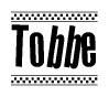 The clipart image displays the text Tobbe in a bold, stylized font. It is enclosed in a rectangular border with a checkerboard pattern running below and above the text, similar to a finish line in racing. 