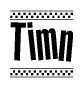 The clipart image displays the text Timn in a bold, stylized font. It is enclosed in a rectangular border with a checkerboard pattern running below and above the text, similar to a finish line in racing. 