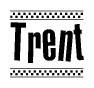 The image contains the text Trent in a bold, stylized font, with a checkered flag pattern bordering the top and bottom of the text.