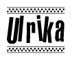 The clipart image displays the text Ulrika in a bold, stylized font. It is enclosed in a rectangular border with a checkerboard pattern running below and above the text, similar to a finish line in racing. 