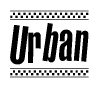 The image contains the text Urban in a bold, stylized font, with a checkered flag pattern bordering the top and bottom of the text.