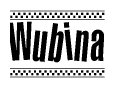 The clipart image displays the text Wubina in a bold, stylized font. It is enclosed in a rectangular border with a checkerboard pattern running below and above the text, similar to a finish line in racing. 