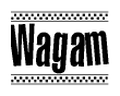 The image contains the text Wagam in a bold, stylized font, with a checkered flag pattern bordering the top and bottom of the text.