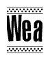 The clipart image displays the text Wea in a bold, stylized font. It is enclosed in a rectangular border with a checkerboard pattern running below and above the text, similar to a finish line in racing. 