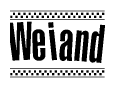 The clipart image displays the text Weiand in a bold, stylized font. It is enclosed in a rectangular border with a checkerboard pattern running below and above the text, similar to a finish line in racing. 