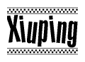 The clipart image displays the text Xiuping in a bold, stylized font. It is enclosed in a rectangular border with a checkerboard pattern running below and above the text, similar to a finish line in racing. 