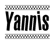 The clipart image displays the text Yannis in a bold, stylized font. It is enclosed in a rectangular border with a checkerboard pattern running below and above the text, similar to a finish line in racing. 