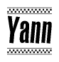 The image contains the text Yann in a bold, stylized font, with a checkered flag pattern bordering the top and bottom of the text.