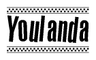 The clipart image displays the text Youlanda in a bold, stylized font. It is enclosed in a rectangular border with a checkerboard pattern running below and above the text, similar to a finish line in racing. 