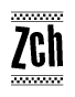 The clipart image displays the text Zch in a bold, stylized font. It is enclosed in a rectangular border with a checkerboard pattern running below and above the text, similar to a finish line in racing. 