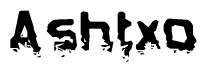 This nametag says Ashtxo, and has a static looking effect at the bottom of the words. The words are in a stylized font.