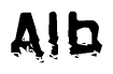 This nametag says Alb, and has a static looking effect at the bottom of the words. The words are in a stylized font.
