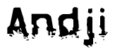 The image contains the word Andji in a stylized font with a static looking effect at the bottom of the words