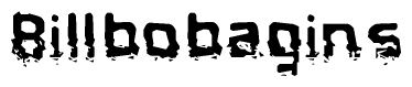The image contains the word Billbobagins in a stylized font with a static looking effect at the bottom of the words