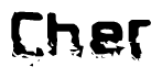 The image contains the word Cher in a stylized font with a static looking effect at the bottom of the words