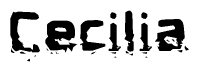 This nametag says Cecilia, and has a static looking effect at the bottom of the words. The words are in a stylized font.