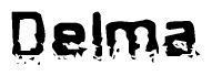 This nametag says Delma, and has a static looking effect at the bottom of the words. The words are in a stylized font.
