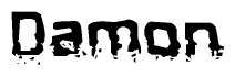 The image contains the word Damon in a stylized font with a static looking effect at the bottom of the words