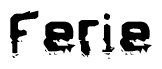 This nametag says Ferie, and has a static looking effect at the bottom of the words. The words are in a stylized font.