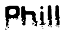The image contains the word Phill in a stylized font with a static looking effect at the bottom of the words