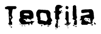 The image contains the word Teofila in a stylized font with a static looking effect at the bottom of the words