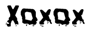 This nametag says Xoxox, and has a static looking effect at the bottom of the words. The words are in a stylized font.