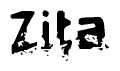 This nametag says Zita, and has a static looking effect at the bottom of the words. The words are in a stylized font.