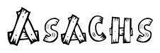 The clipart image shows the name Asachs stylized to look as if it has been constructed out of wooden planks or logs. Each letter is designed to resemble pieces of wood.