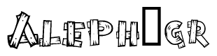 The image contains the name Aleph gr written in a decorative, stylized font with a hand-drawn appearance. The lines are made up of what appears to be planks of wood, which are nailed together